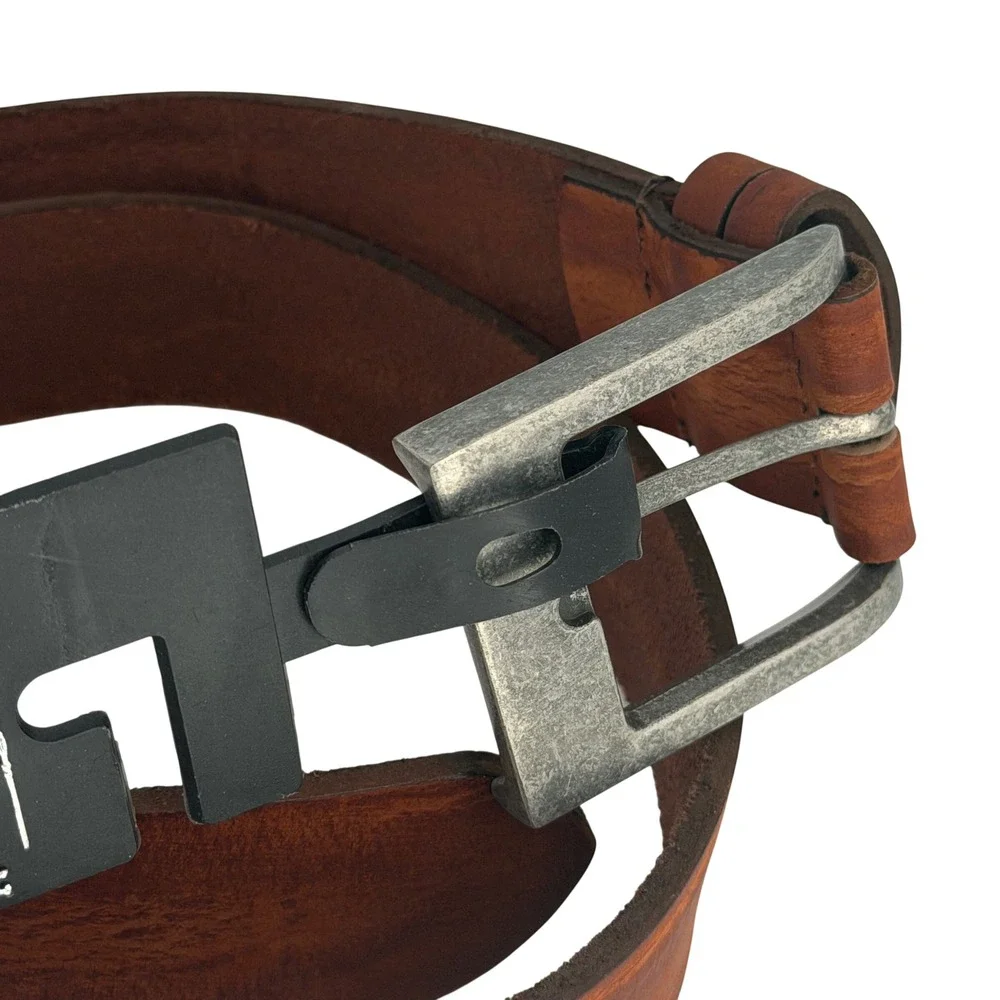 American Bison Cognac Leather Belt Rugged Americana Western Heritage Size 32‎